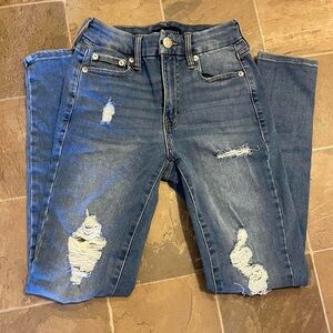 Aeropostale Women's Distressed Skinny Jeans - Blue